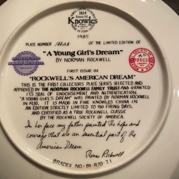 Norman Rockwell “A Young Girls Dream” Plate - Picture 2 of 2